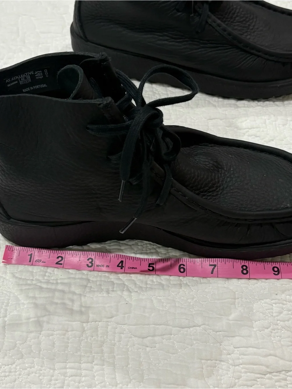At.Kolektive Black Joke Lace Desert Boot Size 42 Pebble Grain Leather Square Toe